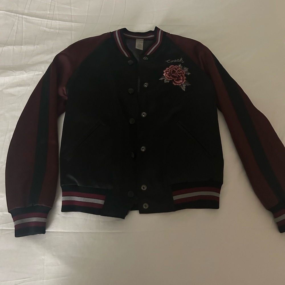 Coach Black and Burgundy Floral Jacket